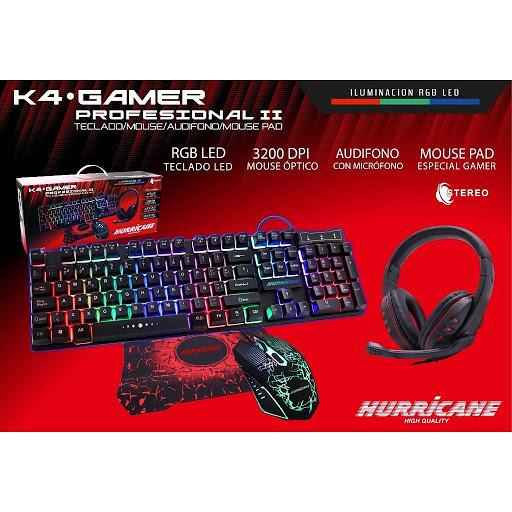 Combo Gamer Hurricane 4 En 1 (Teclado, Mouse, Auriculares Y Pad)