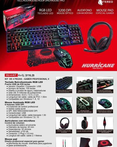 Combo Gamer Hurricane 4 En 1 (Teclado, Mouse, Auriculares Y Pad)